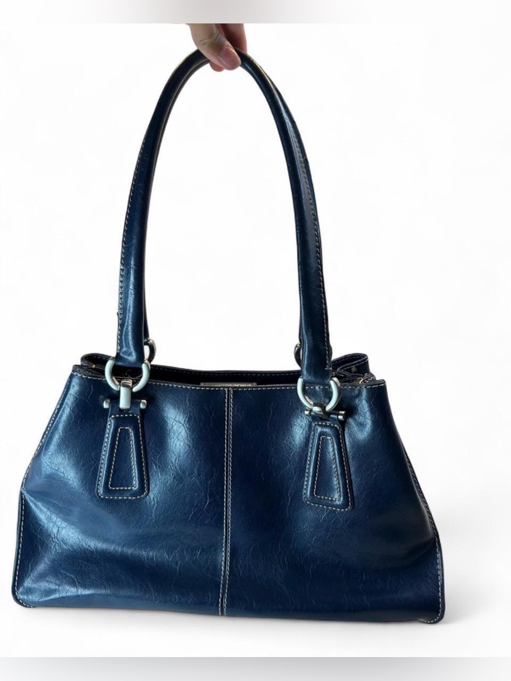 Liz Claiborne  Navy Leather Shoulder Bag - Women's Tote